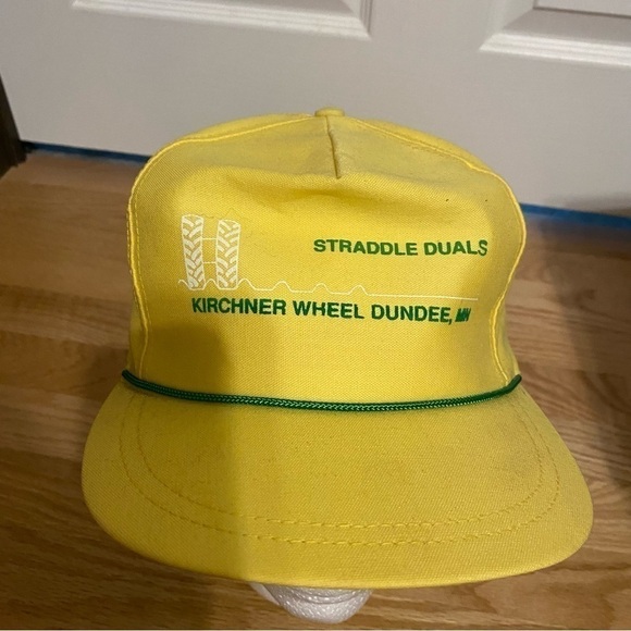 Vintage Straddle Duals John Deere Tractor Hat Strapback Yellow Green Rope - Picture 3 of 9